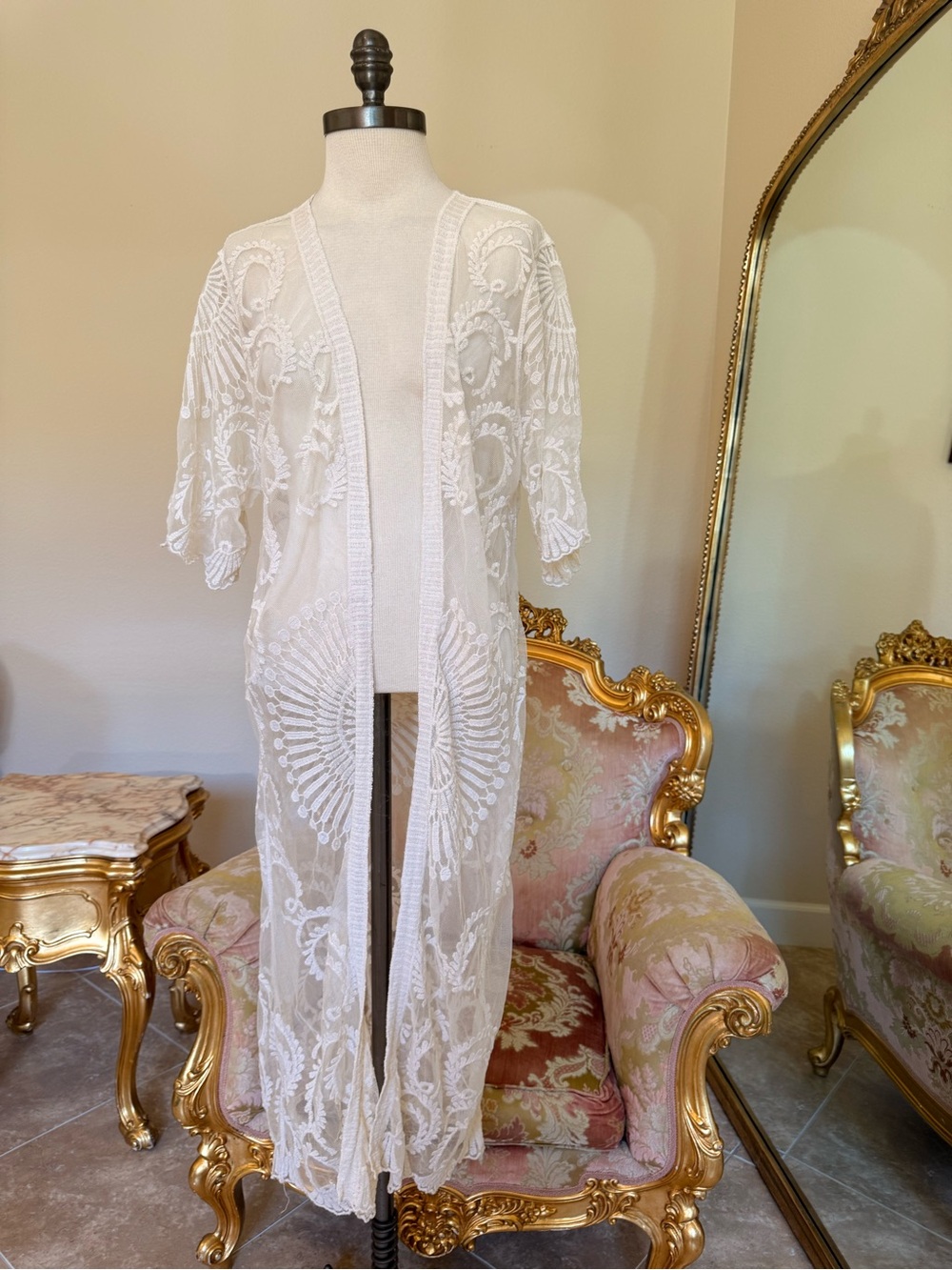 Do everything in love Cream Sheer Embroidered Kimono
